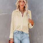 Nadorine Long Sleeve Button Up Shirt Summer Sheer Tulle Top for Women Casual Loose Business Casual 2026 | Under