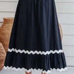 Black Ric Rac Trim High Waist Maxi Skirt