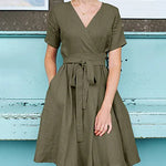 Short Sleeved With Belted Dress Holiday Dresses