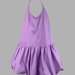 High Waisted Loose Pleated Solid Color Round-Neck Mini Dresses