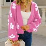 Nadorine Women's Cute Daisy Knit Cardigan Long Sleeve Casual Flower Open Front Sweater Tops