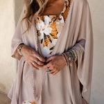 Textured Lace Trim Open Front Kimono Cardigan