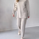 Solid Color Turtleneck Mid-length Casual Two-piece Sweater Set