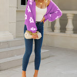 Nadorine Women's Cute Daisy Knit Cardigan Long Sleeve Casual Flower Open Front Sweater Tops