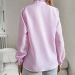 Nadorine Ruffle Trim Button Front Shirt Regular Fit Long Sleeve Work Blouse