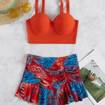 Tropical Print Push Up Ruched Bikini Swimsuit