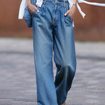 High Waisted Wide Leg Denim Pants Loose Fit Floor-Length Jeans