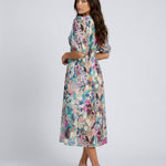 Phoebe Harrison | V-Neck Puff Sleeve Pleated Midi Dress For Women