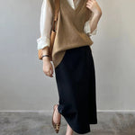 Soft Felt Loose Fit V Neck Sweater Vest