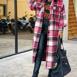 Flannel Wool Blend Plaid Lapel Button Down Shirt Long Sleeve Shacket Jacket with Pockets