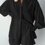 Two-piece Suit Puff Sleeve Long Sleeve Top and Shorts Casual Set