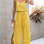 V-neck Suspenders Wide-leg Side Slit Women's Jumpsuit