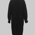 Long Sleeves Puff Sleeves Contrast Color Pockets Round-Neck Midi Dresses
