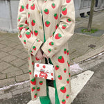 Fashion Fruit Print Long Coat Cherry Trench Coat