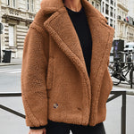 Lapel Fleece Jacket Long Sleeve Pockets Faux Fur Dressy Fall Outfits