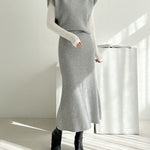 Nadorine Women's Casual Two-piece Outfits Turtleneck Sleeveless Sweater Vest and Mid-length Skirts Sets