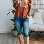 Striped contrasting casual loose long-sleeved fur coat