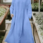 Round Neck Casual Loose Solid Color Long Sleeve Maxi Dress