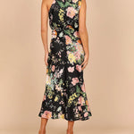 Sleeveless Halter Neck Printed Satin Dress