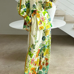 Satin Floral Print Back Elastic Waist Pocketed Wide Leg Pants