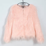 Faux Fur Coat Long Sleeve V-Neck Plush Warm Jacket Coat