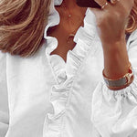 Puff Sleeves Falbala Solid Color V-Neck Blouses