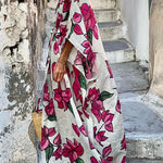 Floral Print Dolman Sleeve Belted Loose Maxi Dress