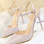 Belt Buckle Pointed-Toe Shiny Split-Joint Pumps Sandals