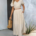 Two Piece Outfits Casual Lounge Sets Ruffle Sleeve Crop Tops and Long Skirts Suits