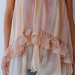 Boho Halter Neck Peach Sunset Chiffon Blouse With Ruffled Hem