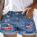 Independence Day American Flag Ripped Destroyed Slim Butt Lift Shorts Jeans