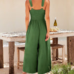 Nadorine Women's Casual Sleeveless Hollows High Waist Bodysuit Spaghetti Strap Loose Jumpsuit Overalls