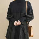 Knitting Pleats Split-Joint High-Neck Pullover Top