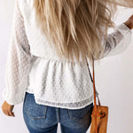 Elegant V-neck Button Tie Waist Polka Dot Blouse