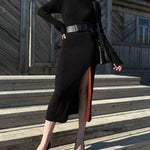 Slit-fitting Sweater Dress Long-sleeved Knitted Mid-length Dress