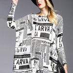Vintage Loose One-Shoulder Newspaper Printed Split-Joint Sweater