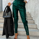PU Leather Pocket Slim Cargo Pants