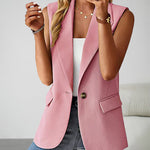 Sleeveless Buckled Slit Side Single Breasted Blazer Casual Office Wear Vest Jacket
