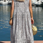 Irregular dot ink pattern v-neck sleeveless comfortable dress