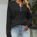 Waffle Knit Long Sleeve Side Slit Button Pullover Jumper Sweater
