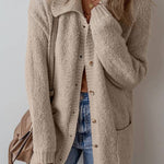 Jet Stream Collared Drop Shoulder Button Up Cardigan with Pocket