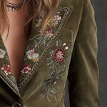 Olive Green Velvet Blazer With Intricate Floral Embroidery