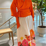 Satin Solid Color V-neck Tie Up Long Sleeve Loose Shirt