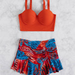 Tropical Print Push Up Ruched Bikini Swimsuit