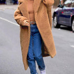 Faux Fur Plush Coat Open Front Solid Long Teddy Overcoat