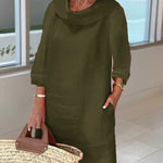 Stitching Round Neck Casual Style Solid Color Long Sleeve Dress