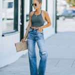 High-waist Loose Poly-breaking Wide-legged Jeans