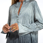 Ombre Print Long Sleeve Pleated Long Dress