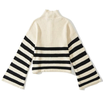 Turtleneck Zipper Striped Cardigan Sweater
