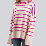 Striped Sweater Casual Turtleneck Knit Pullover Jumper Tops